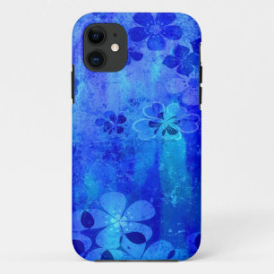 Coque iPhone 11 motif floral bleu gris vintage 2