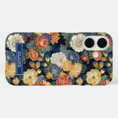 Coques Case-Mate iPhone Motif floral bleu japonais monogrammé (Verso (horizontal))