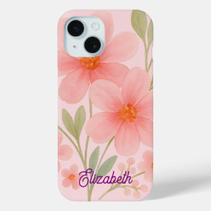 Coque Pour iPhone 15 Motif floral d'aquarelle rose doux Illustration