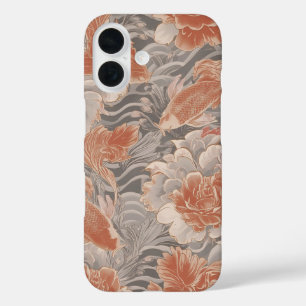 Coques iPhone 16 Motif floral de chinoiserie Coral Koi