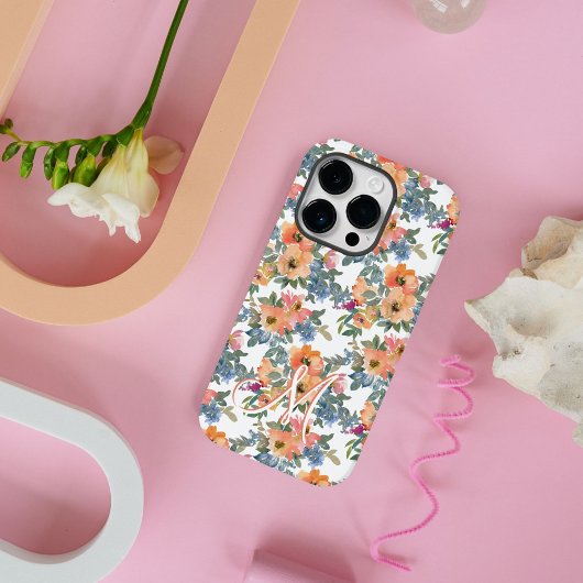 Coques Case-Mate iPhone Motif Floral de l'aquarelle moderne Monogramme M