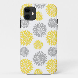 Coques Pour iPhone Motif floral de pivoine jaune et grise