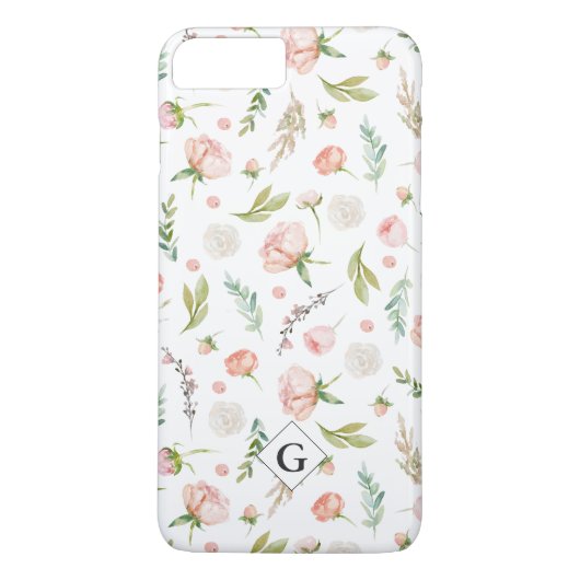 Coques Case-Mate iPhone Motif floral d'été rose | Monogramme (Dos)