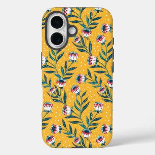 Coques iPhone 16 Motif floral élégant avec des points et des feuill