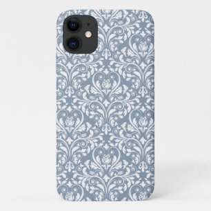Case-Mate iPhone Case Motif floral en damas bleu poussiéreux et blanc vi
