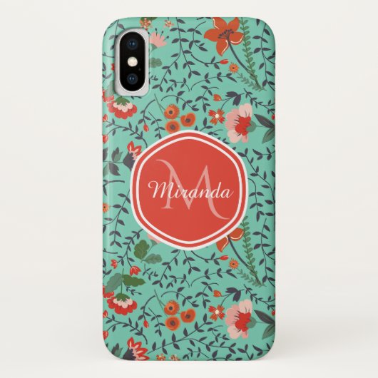 Coques Case-Mate iPhone Motif floral en Monogramme Turquoise et orange et  (Dos)