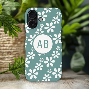 Coques iPhone 16 Motif Floral Féminin Moderne avec Monogramme Perso