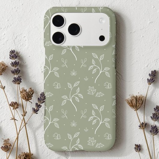 Coques Case-Mate iPhone Motif floral feuillu vert olive apaisant