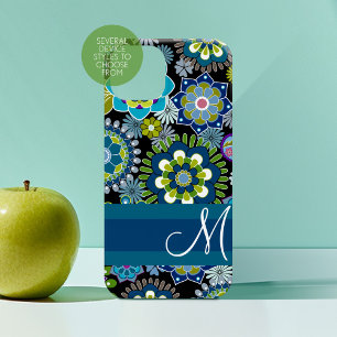 Coque Pour iPhone 14 Pro Motif floral fillette avec Monogramme