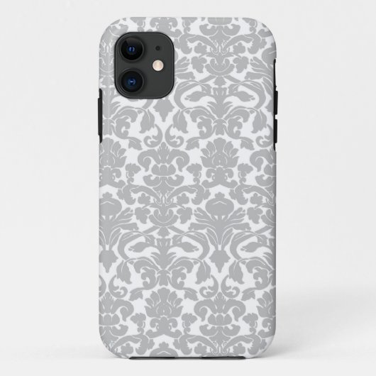 Coques Case-Mate iPhone Motif floral fleuri de damassé de gris argenté (Dos)