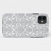 Coques Case-Mate iPhone Motif floral fleuri de damassé de gris argenté (Dos (Horizontal))