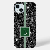 Coques Case-Mate iPhone Motif floral foncé noir vert croquis Monogramme (Verso)