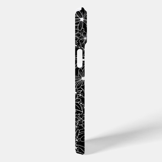 Coques Case-Mate iPhone Motif floral foncé noir vert croquis Monogramme (Verso / Droite)