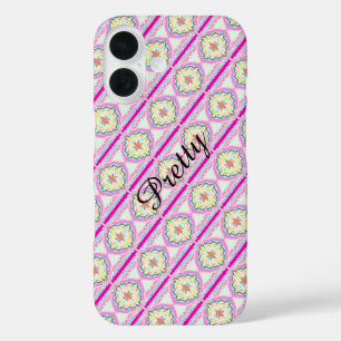 Coques iPhone 16 Motif floral géométrique rose et or chic