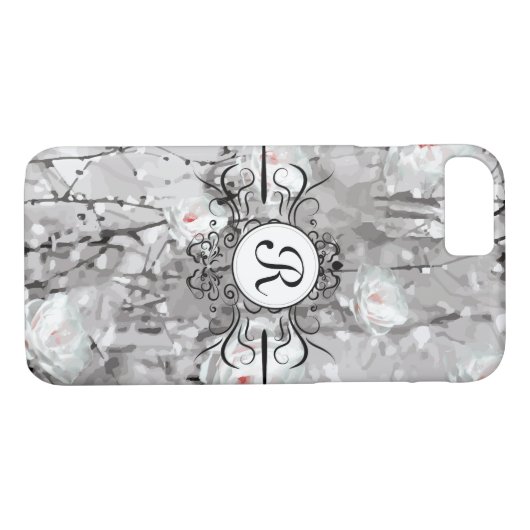Coques Case-Mate iPhone Motif floral gris blanc élégant (Dos (Horizontal))