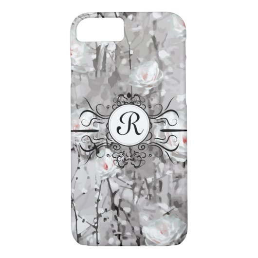 Coques Case-Mate iPhone Motif floral gris blanc élégant (Dos)