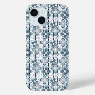 Coque Pour iPhone 15 Motif floral gris et blanc gris