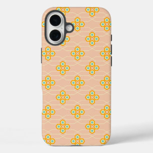 Coques iPhone 16 Plus Motif floral hexagonal sur fond pêche