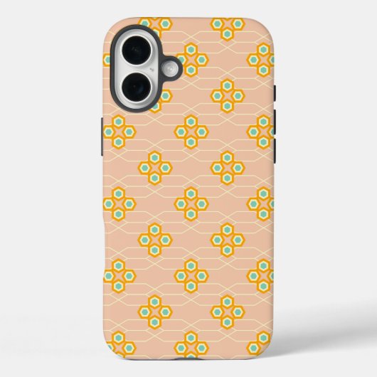 Coques Case-Mate iPhone Motif floral hexagonal sur fond pêche (Verso)