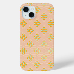 Coque iPhone 15 Mini Motif floral hexagonal sur fond pêche