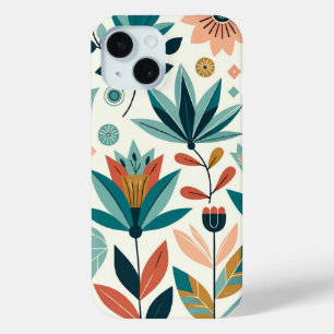 Coque Pour iPhone 15 Motif floral imprimé moderne gras vert orange