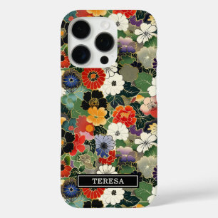 Coques iPhone 16 Pro Motif floral japonais coloré avec monogramme