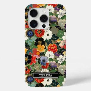 Coque iPhone 15 Pro Motif Floral Japonais Coloré Monogrammé