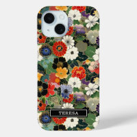 Motif floral japonais coloré monogrammé