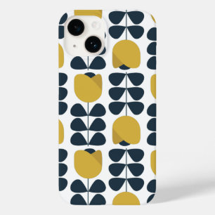 Coque Pour iPhone 14 Motif floral jaune et marine rétro
