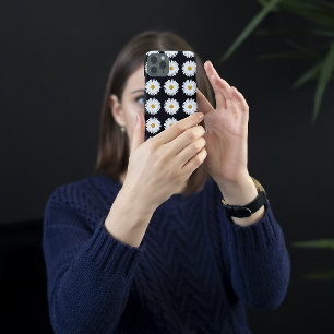 Coques iPhone 16 Motif floral marguerrier blanc sur noir