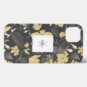 Coques Case-Mate iPhone Motif Floral monogramme gris jaune (Verso (horizontal))