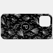 Coques Case-Mate iPhone Motif floral noir et blanc Monogram Moderne (Verso (horizontal))