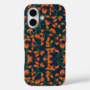 Coques iPhone 16 Motif floral orange fluide