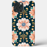 Motif floral orange sur fond noir