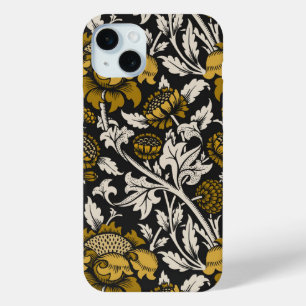 Coque iPhone 15 Mini Motif floral orné avec de grandes fleurs dorées