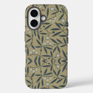 Coques iPhone 16 Motif floral orné avec des vignes bleu foncé