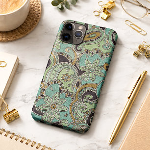 Coque iPhone 11 Pro Max Motif floral paisley turquoise bleu foncé chic