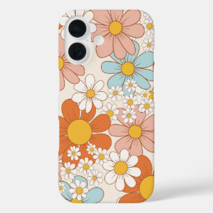 Coques iPhone 16 Motif floral rétro groovy sans couture de margueri