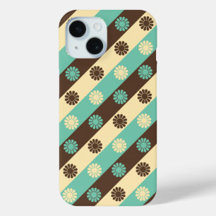 Coque Pour iPhone 15 Motif floral rétro vert, crème, marron,
