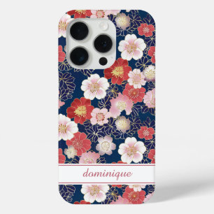 Coque iPhone 15 Pro Motif floral rose japonais monogrammé