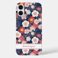 Motif floral rose japonais monogrammé