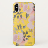 Coques Case-Mate iPhone Motif floral rose jaune tendance avec Monogramme (Dos)