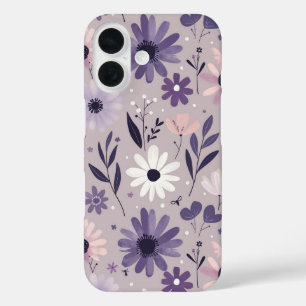 Coques iPhone 16 Motif floral rose pastel blanc foncé