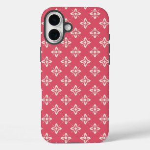 Coques iPhone 16 Plus Motif floral rose vibrant avec fleurs géométriques