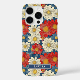 Coques iPhone 16 Pro Motif floral rouge japonais monogrammé