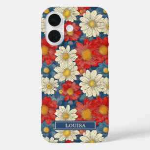 Coques iPhone 16 Motif floral rouge japonais monogrammé