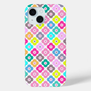 Coque Pour iPhone 15 Motif floral rustique multicolore sur fond blanc