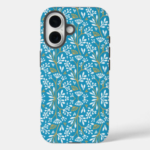 Coques iPhone 16 Motif floral sans couture : Blanc et or sur fond b
