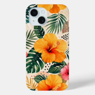 Coque Pour iPhone 15 Motif floral sans couture d'Hibiscus Tropical Vibr