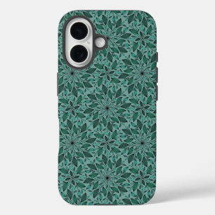Coques iPhone 16 Motif floral sarcelle élégant avec mandala de feui